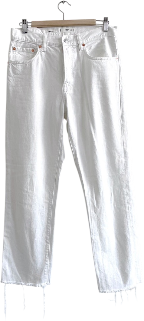 MANGO Havanah White Straight Leg Mid Rise Jeans UK 10