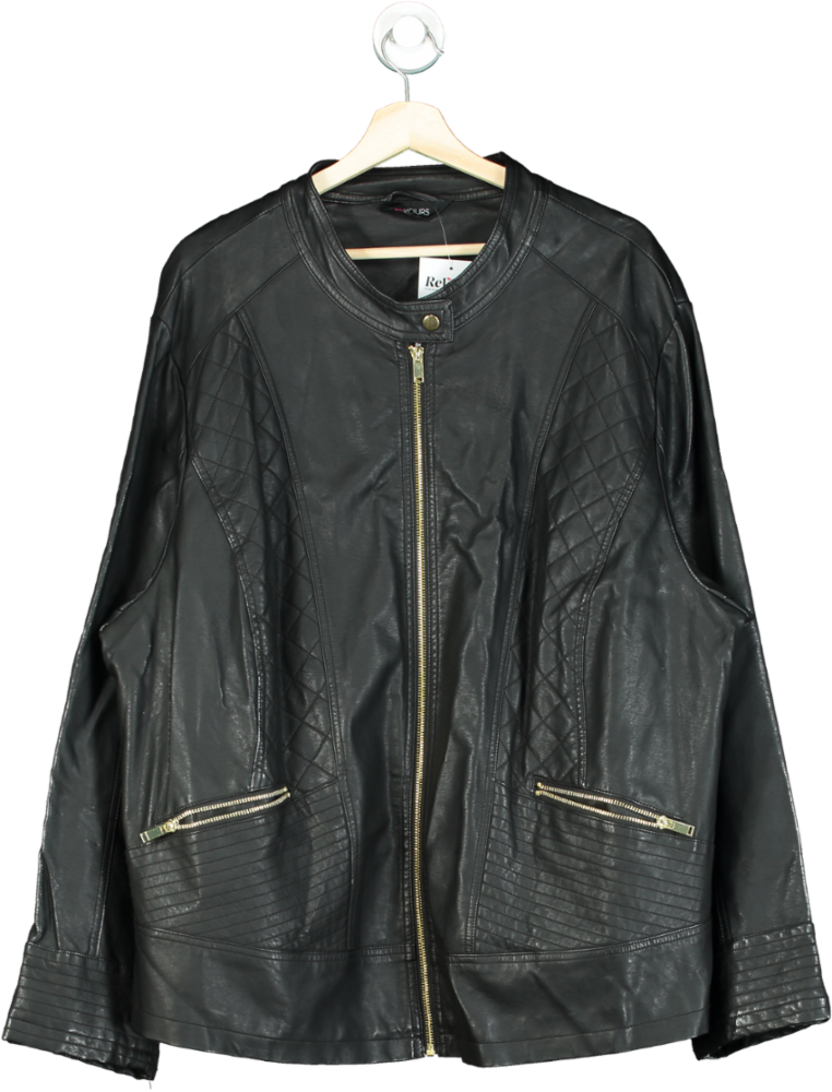 Yours Black Quilted Leather Jacket UK 26-28