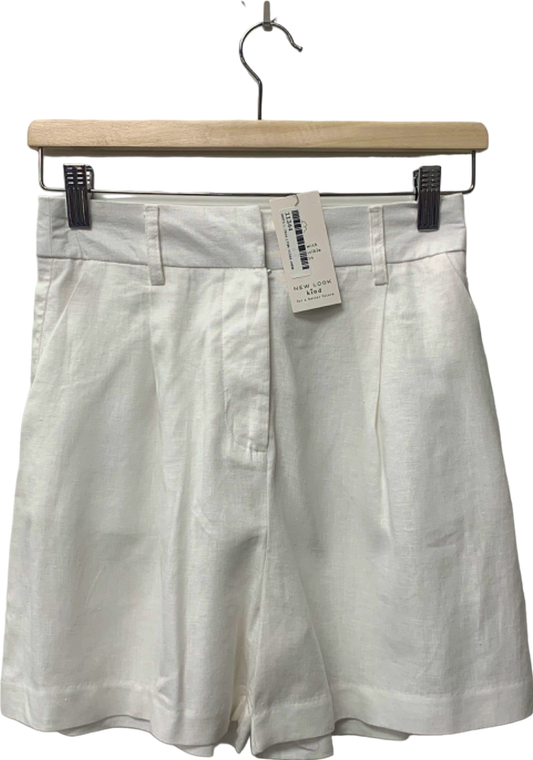 New Look White Linen Blend Tailored Shorts UK 8