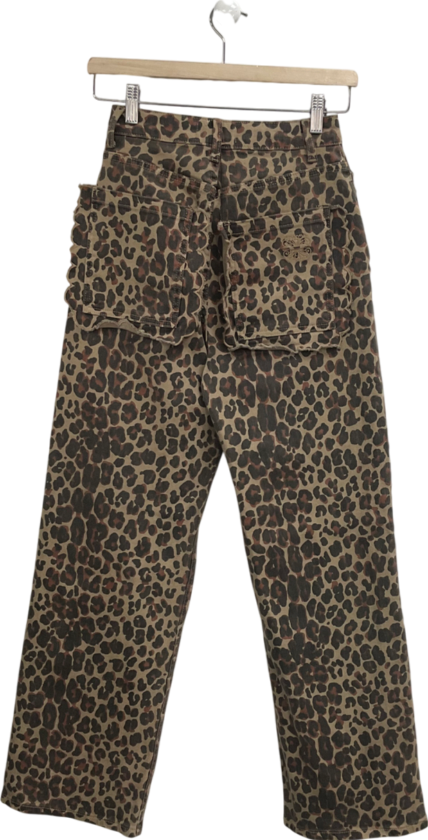Never Fully Dressed Brown Lucia Scallop Leopard Print Jeans UK 6
