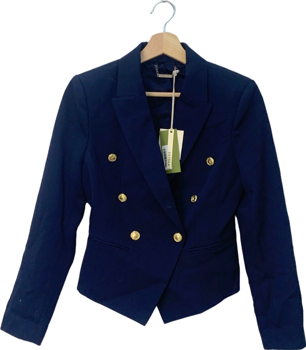 LILYSILK Navy Wool Double-Breasted Blazer UK 6