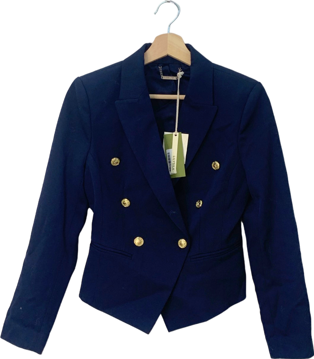 LILYSILK Navy Wool Double-Breasted Blazer UK 6