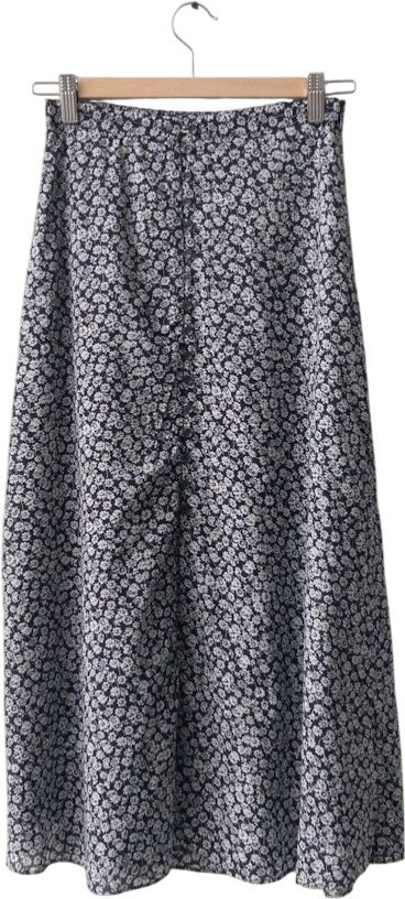 & Other Stories Navy Blue  Ditsy Floral Button Through Midi Skirt UK 6