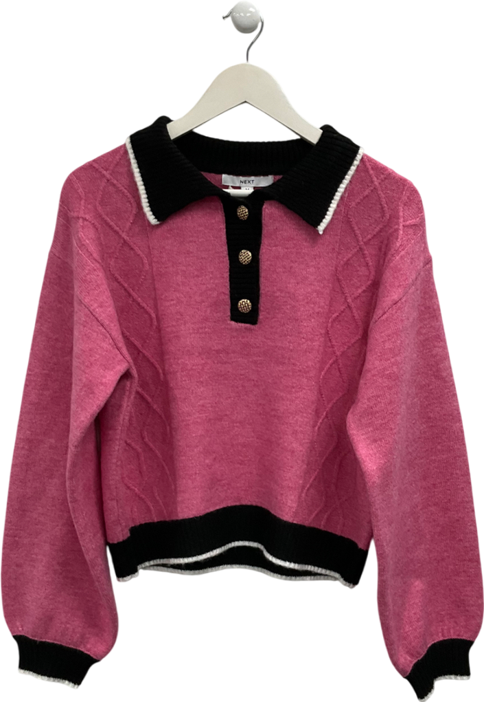 Next Pink Contrast Polo Collar Knitted Jumper UK M