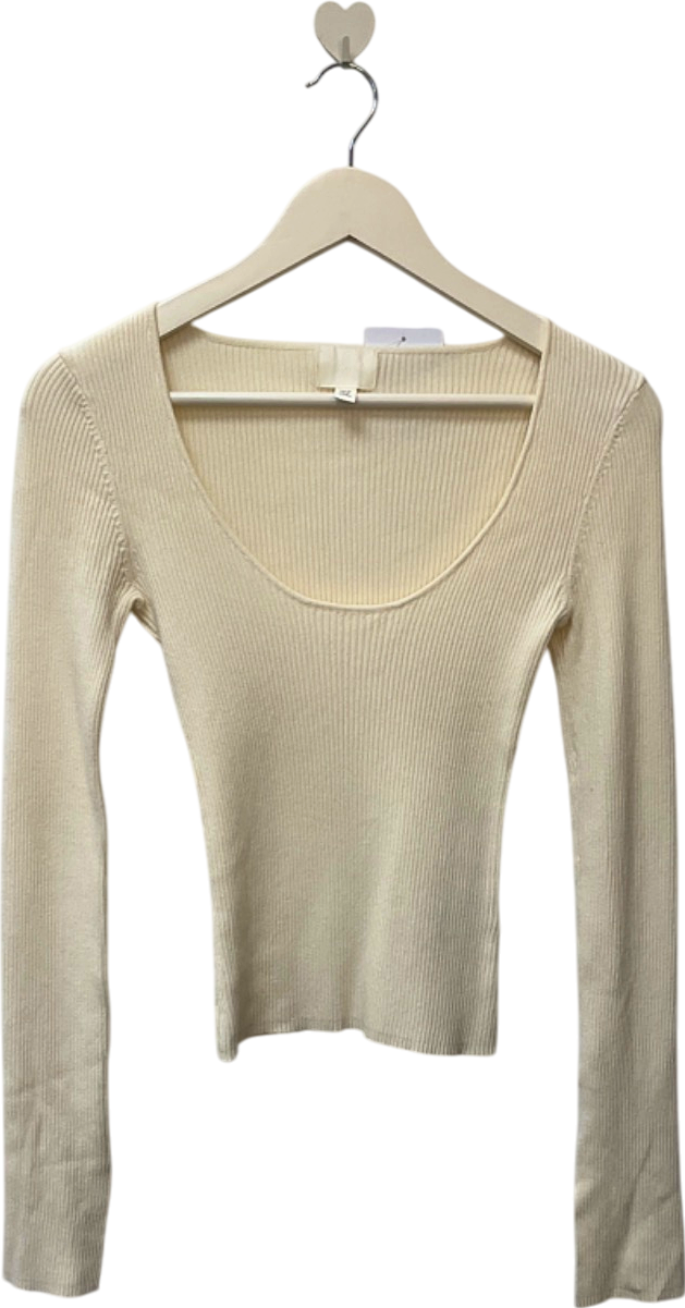 H&M Cream Ribbed Knit Top UK XS