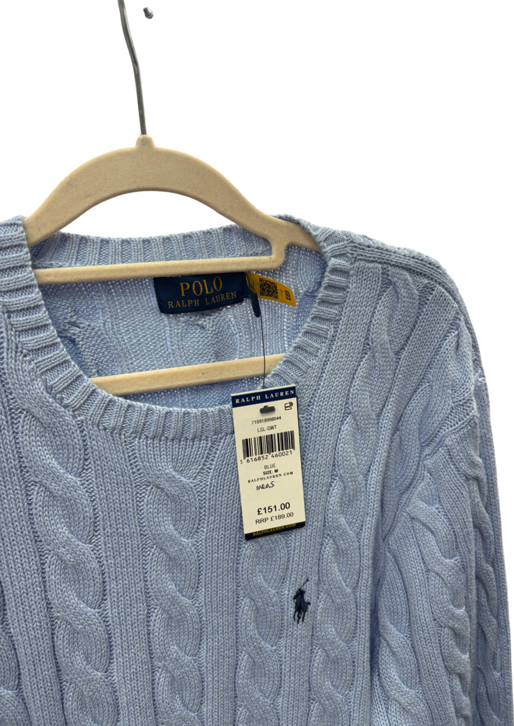 Polo Ralph Lauren Blue Cotton Cable Knit Sweater UK M