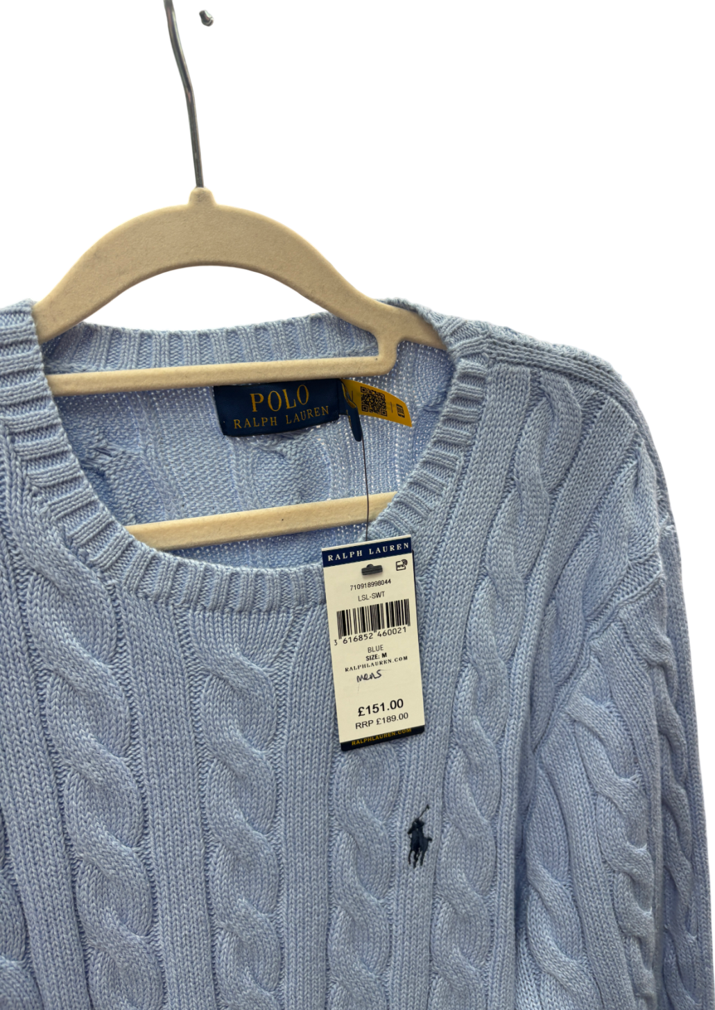 Polo Ralph Lauren Blue Cotton Cable Knit Sweater UK M