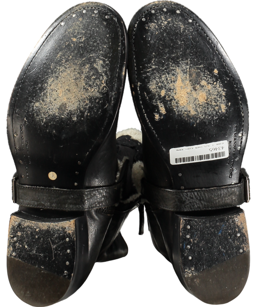 ERMANO SCERVINO Black Distressed Leather And Lace Biker Boots UK 6 EU 39 👠