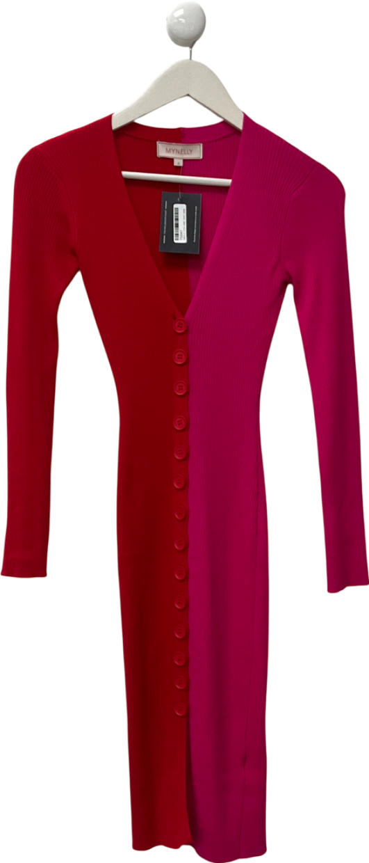 MY NELLY Long Sleeved Red And Pink Maxi Dress UK S