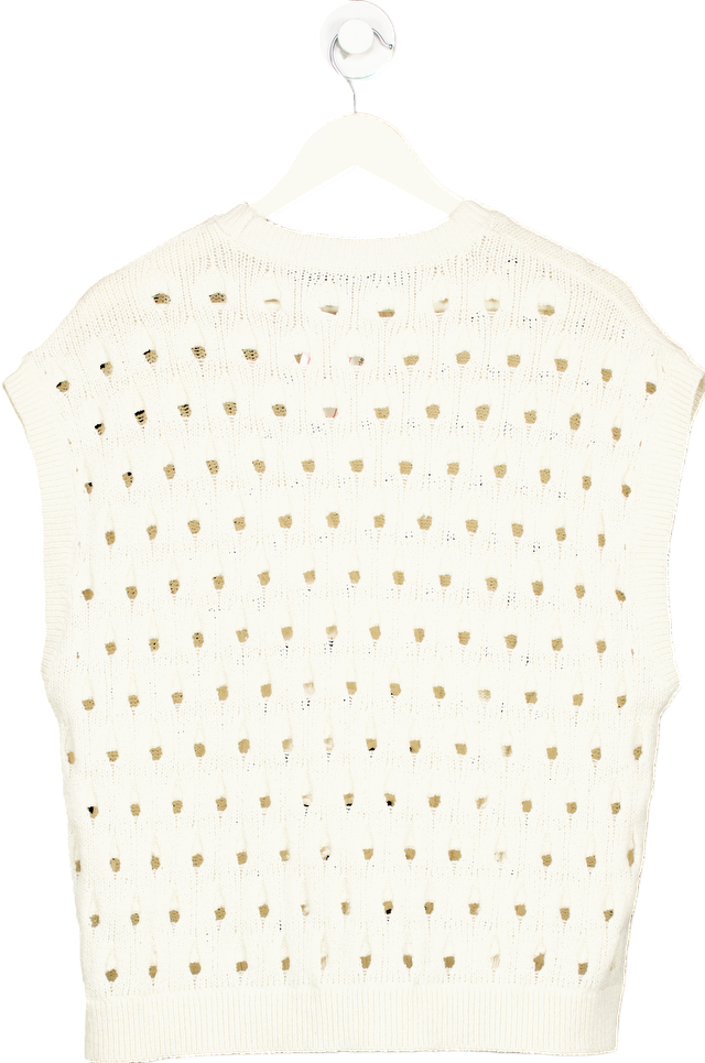 Zara White Cut-Out Knit Sleeveless Sweater UK S