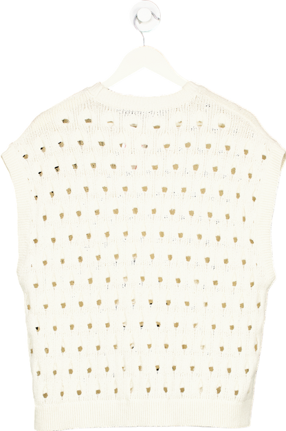 Zara White Cut-Out Knit Sleeveless Sweater UK S