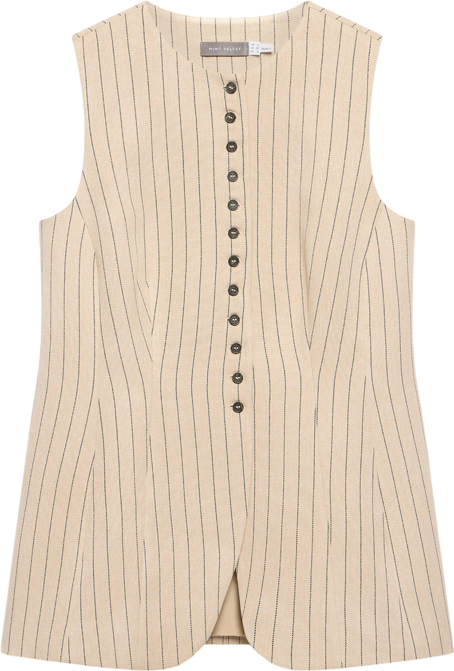 MINT VELVET 2-piece Beige Pinstripe Button Front Waistcoat Top &  Trouser Set UK 10