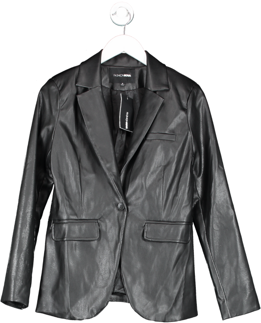 Fashion Nova Black Going On Up Faux Leather Blazer UK S