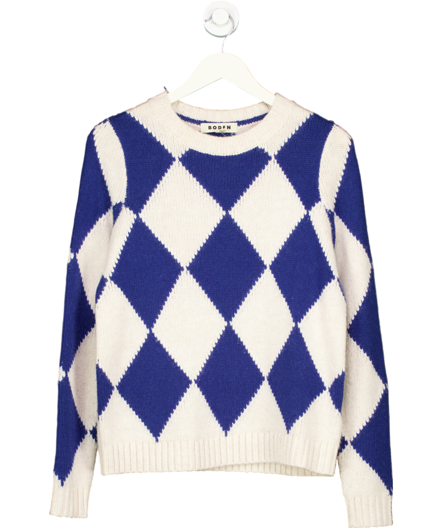 Boden Blue Argyle Crew Neck Jumper UK S