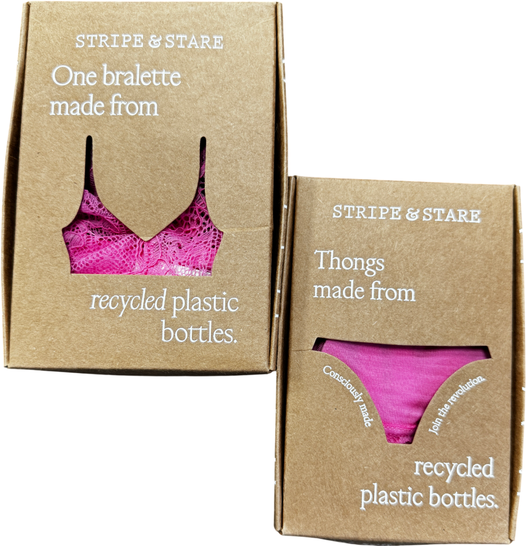 Stripe & Stare 2-piece Pink Lace Bralette And Thong Set UK XS