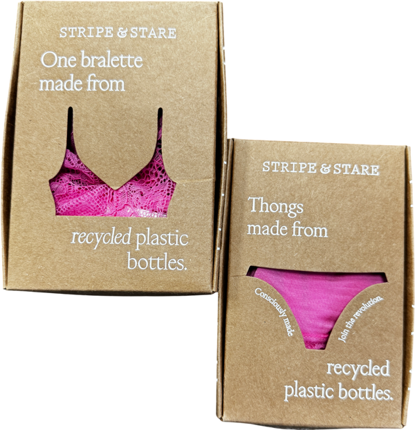 Stripe & Stare 2-piece Pink Lace Bralette And Thong Set UK XS