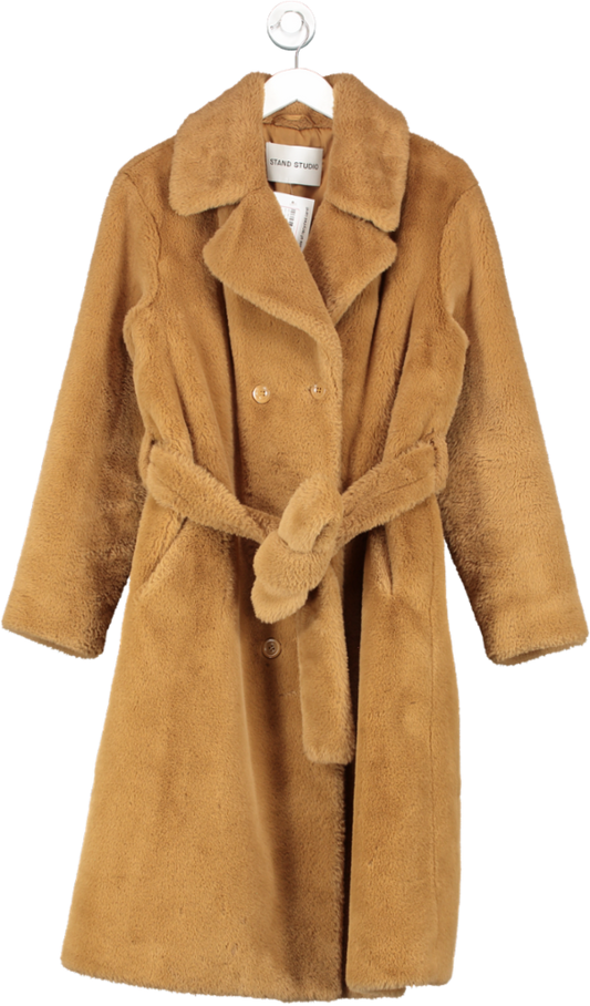 Stand Studio Brown Belted Faux Fur Coat One Size