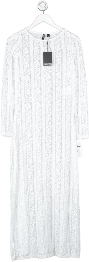 Pieces White Pcsarafina  Lace Long Sleeve Maxi Dress UK S