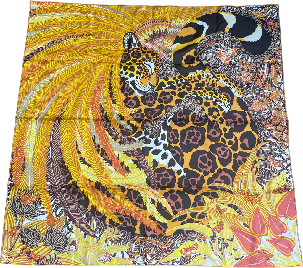 Hermès Multicoloured Jaguar Quetzal Silk Scarf 90cm