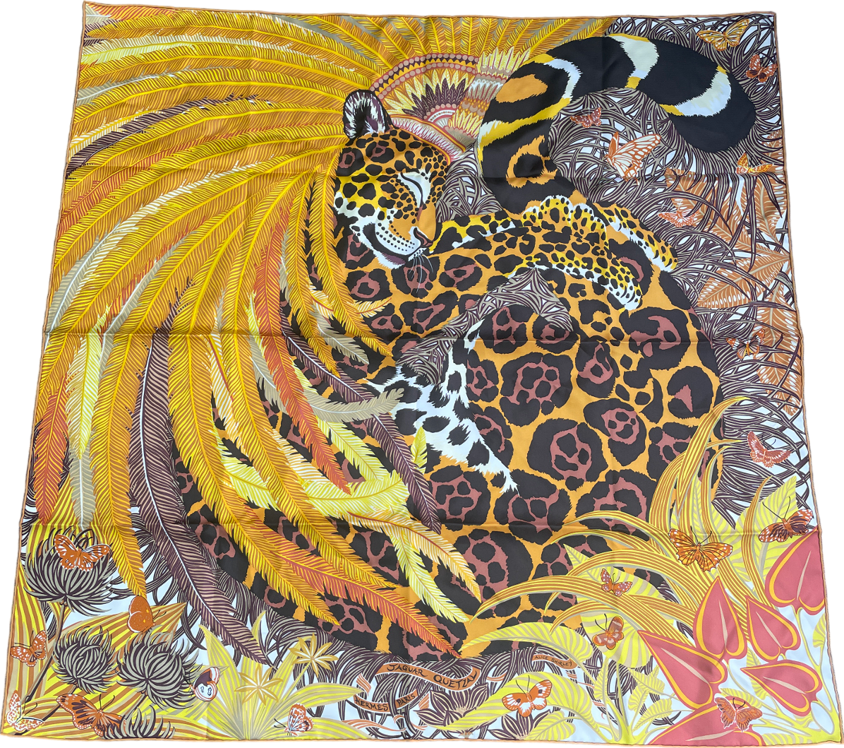 Hermès Multicoloured Jaguar Quetzal Silk Scarf 90cm