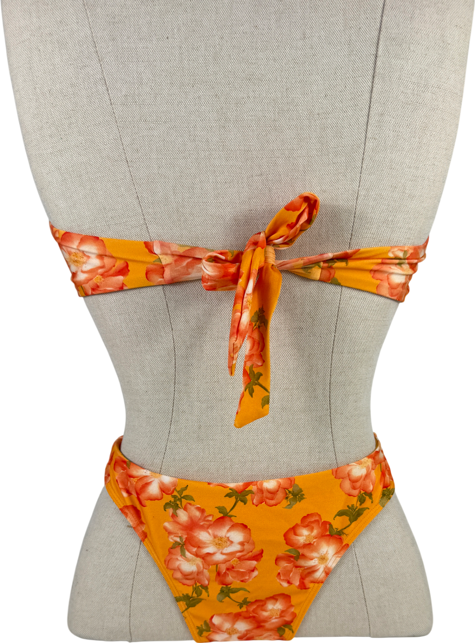 Monday Swimwear Orange Floral Bandeau Bikini Gold Ring Details UK S