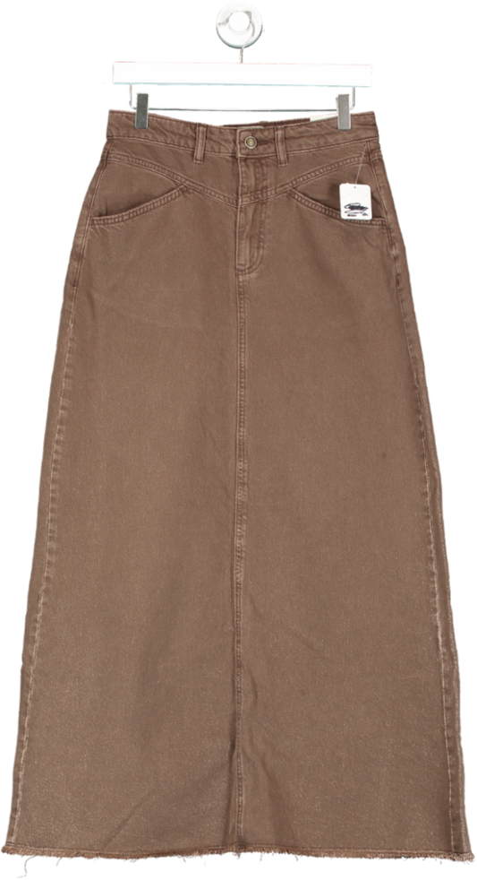 Free People Brown Come As You Are Denim Maxi Skirt UK 6-8