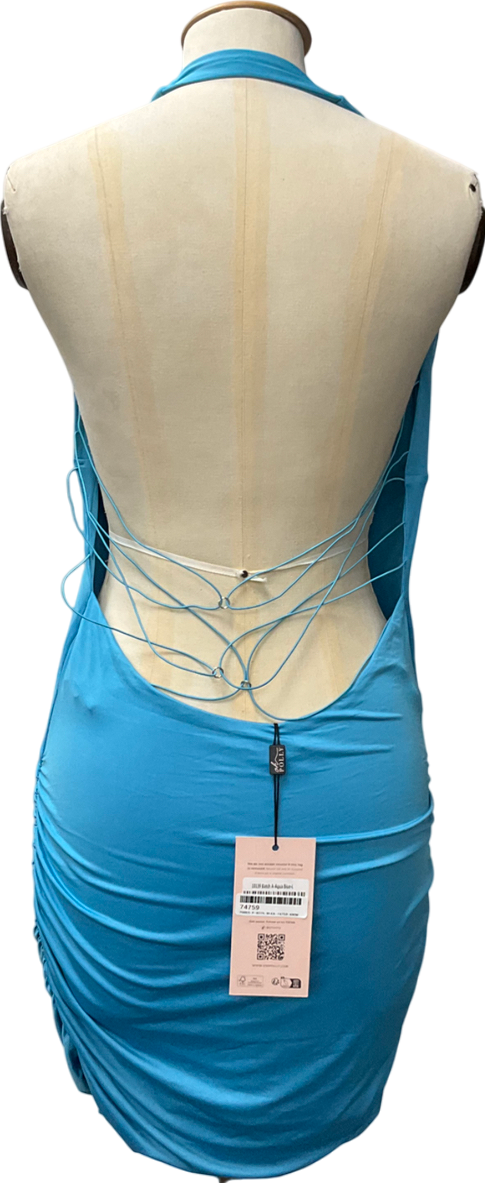 Oh Polly Jaylyn Hardware Detail Cut-out Cowl-neck Mini Dress In Aqua Blue UK L