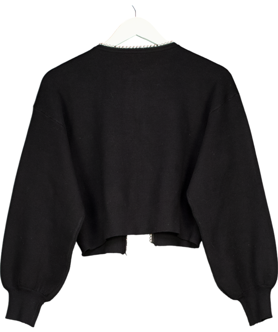 Flat White Black Pearl Trimmed Cardigan Sweater One Size