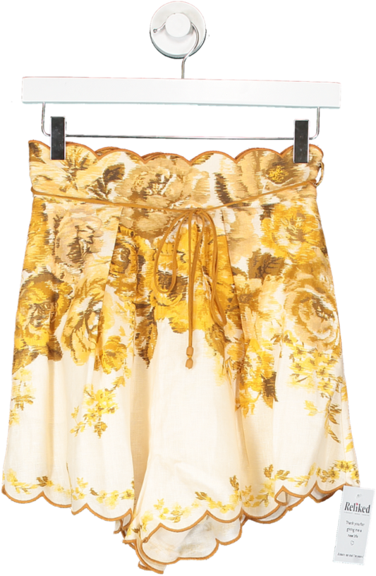 Zimmermann Yellow Aliane Scallop Shorts - Amber Floral Sz0 UK 4/6