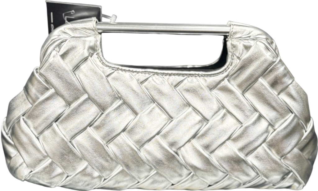 lipsy london Metallic Silver Weave Grab Handle Clutch Bag With Chain Strap