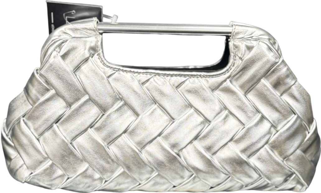 lipsy london Metallic Silver Weave Grab Handle Clutch Bag With Chain Strap
