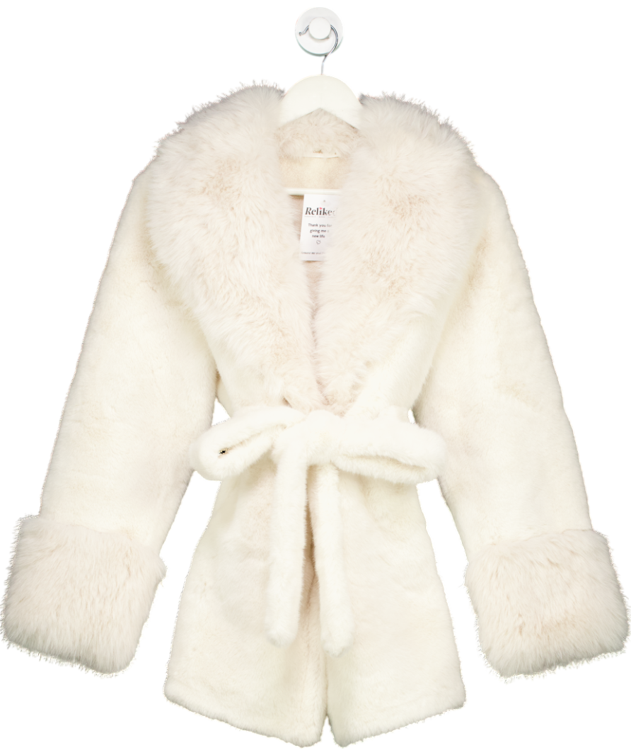 Alicedudu Cream Faux Fur Tie Waist Coat UK S
