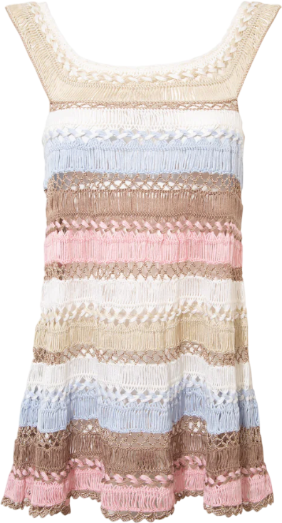 MY BEACHY SIDE Cream Pastel Crea / Pink / Blue Cleo Hand-crocheted Dress UK S
