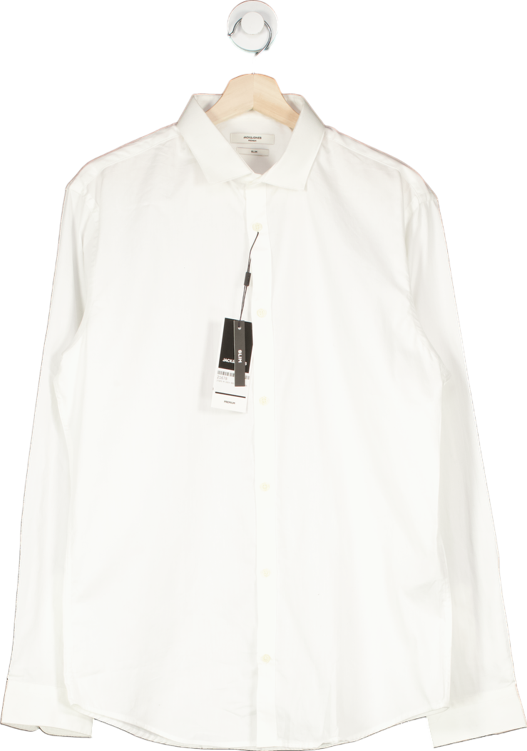 Jack & Jones White Slim Fit Cardiff Shirt L/S UK L