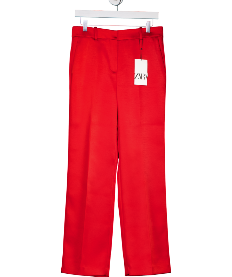 ZARA Premium Red Satin straight leg Trousers UK XS