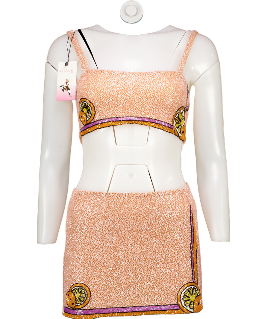 oceanus Orange Melodie Hand Embroidered Co-ord UK XS