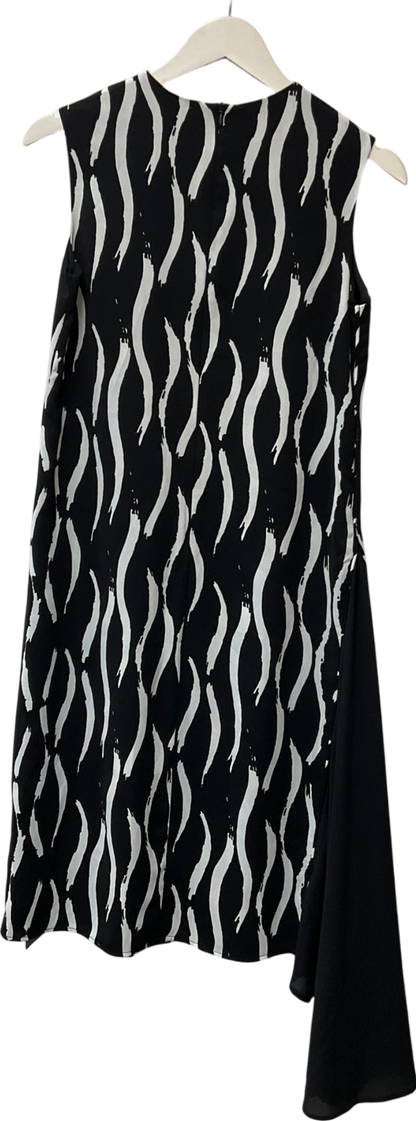 S. Deer Black Print Asymmetric Hem Midi Dress UK S