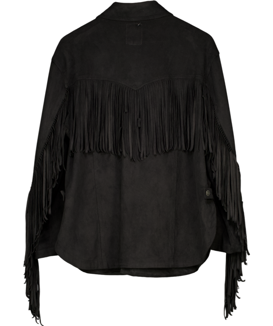 We The Free Black Fringe Out Vegan Suede Jacket UK 8