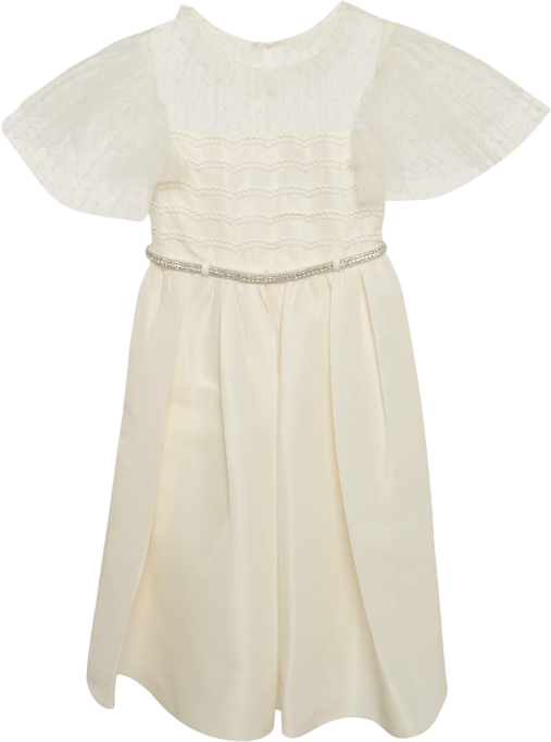 Self-Portrait Cream Satin And Tulle Crystal Embellished Belted Dress 5 Years