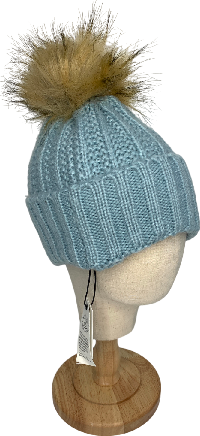 Treasure & Bond Blue Knitted Beanie With Faux Fur Bobble One Size