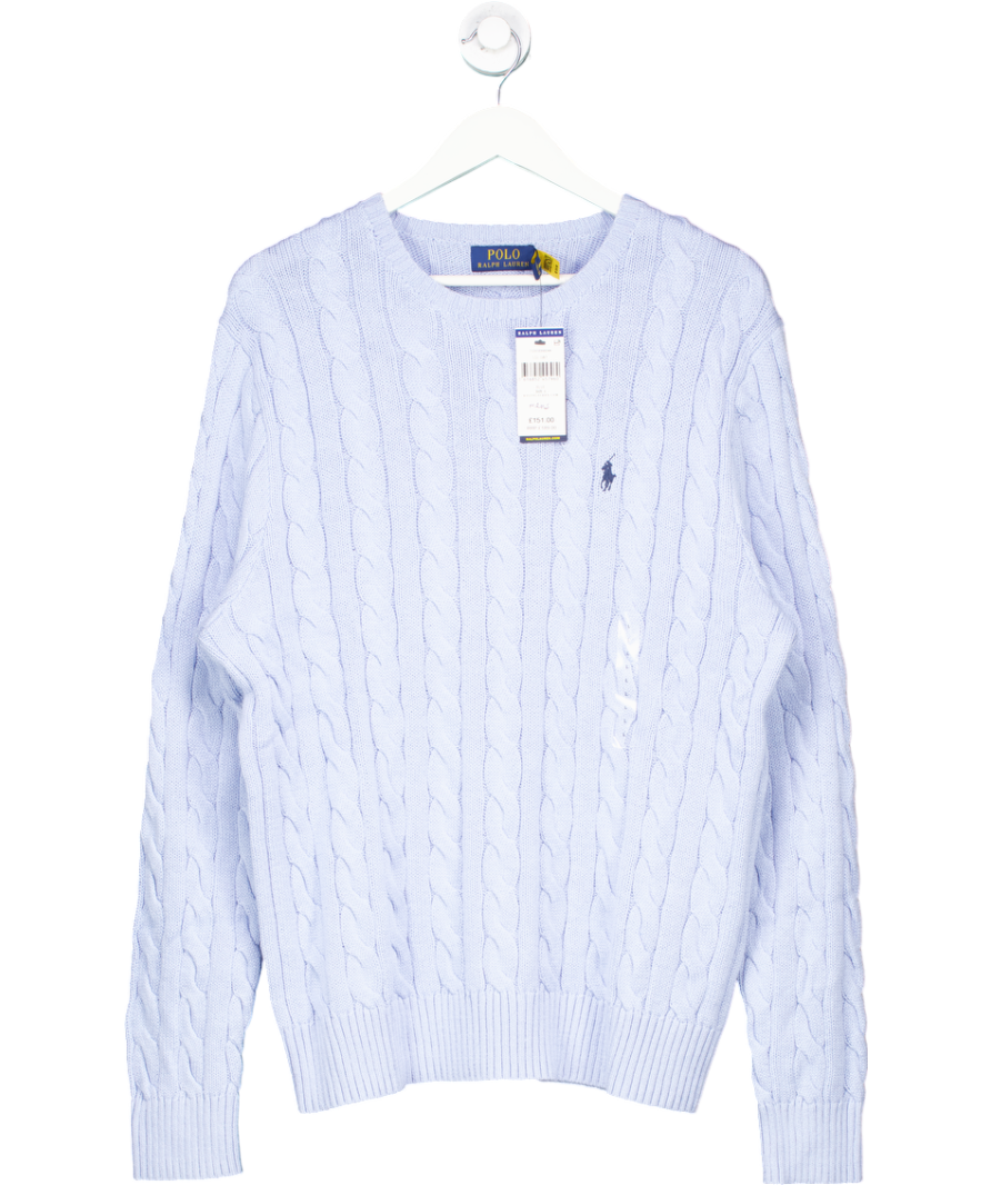 Polo Ralph Lauren Blue Cotton Cable Knit Sweater UK S