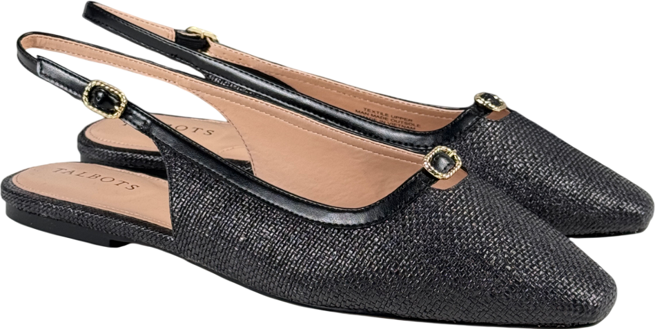 TALBOTS Black Whitley Shimmer Raffia Slingback Flats Us10m UK 7.5 EU 40.5 👠