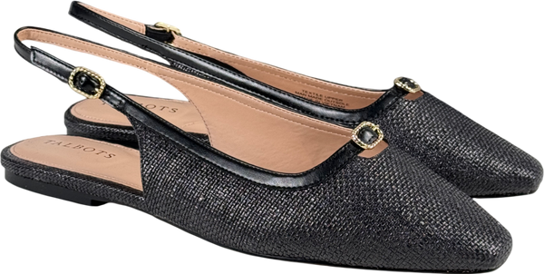 TALBOTS Black Whitley Shimmer Raffia Slingback Flats Us10m UK 7.5 EU 40.5