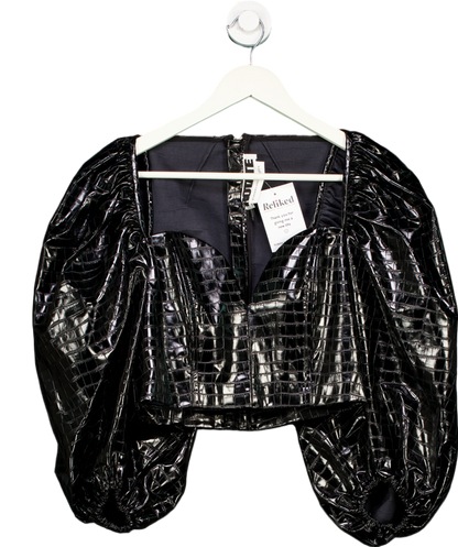 Rotate Birger Christensen Black Irina Croc Embossed Faux Leather Top UK 8