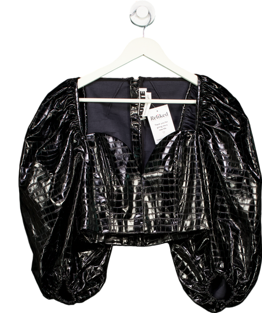 Rotate Birger Christensen Black Irina Croc Embossed Faux Leather Top UK 8