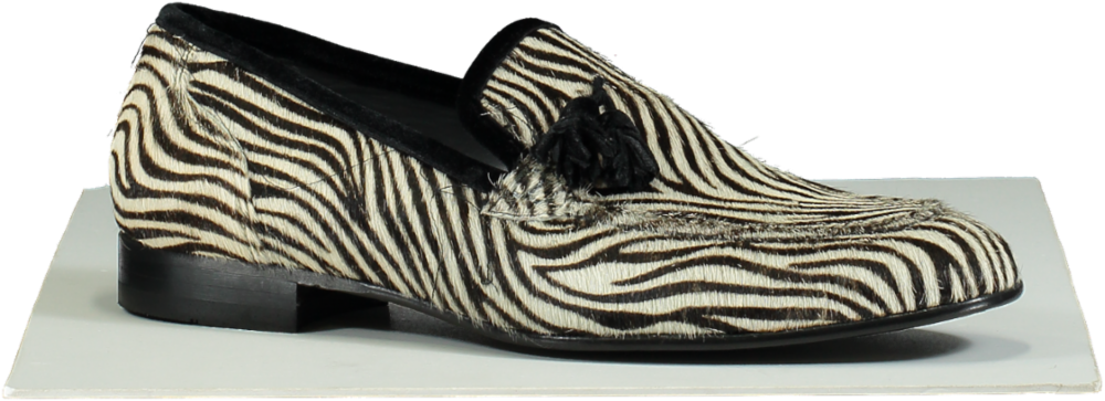 Maximilian Robinson Black and White Zebra Print Pony Skin Loafers UK 10