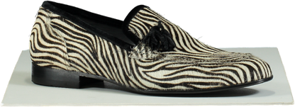 Maximilian Robinson Black and White Zebra Print Pony Skin Loafers UK 10