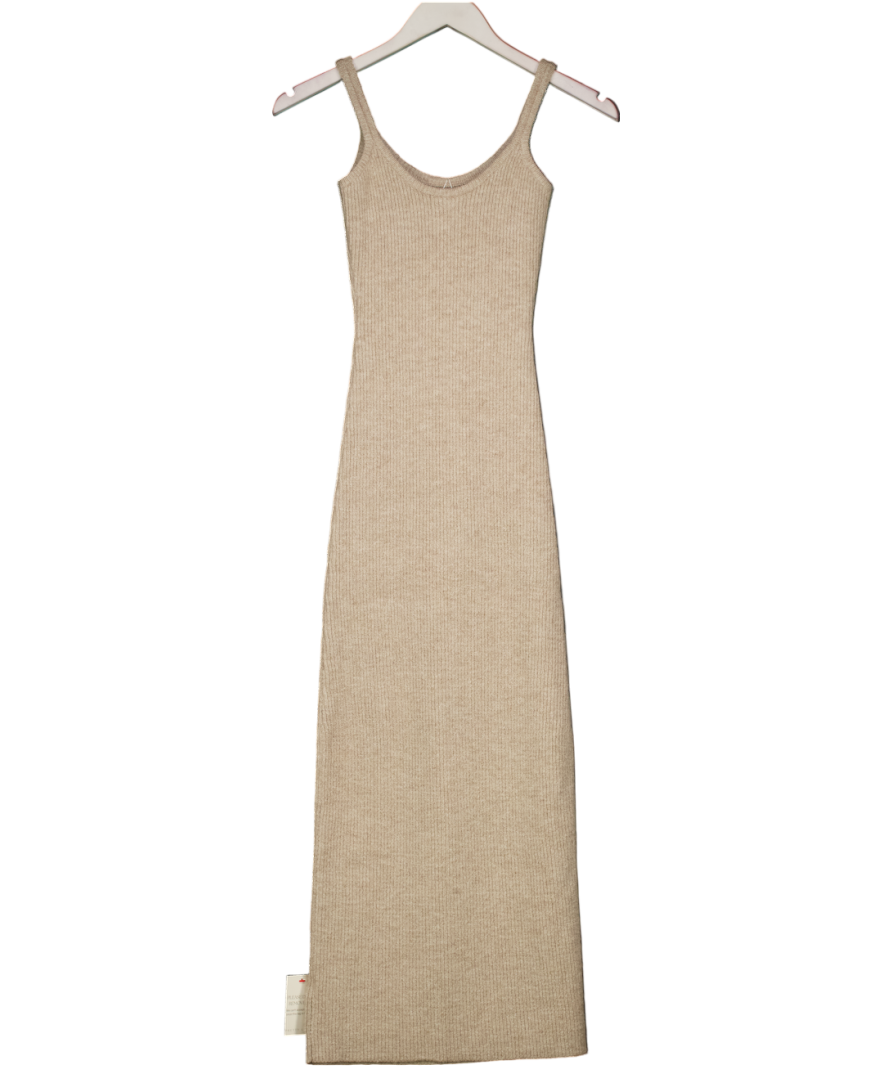 PRETTY LAVISH Beige Winnie Strappy Rib Knit Midaxi Dress UK XS