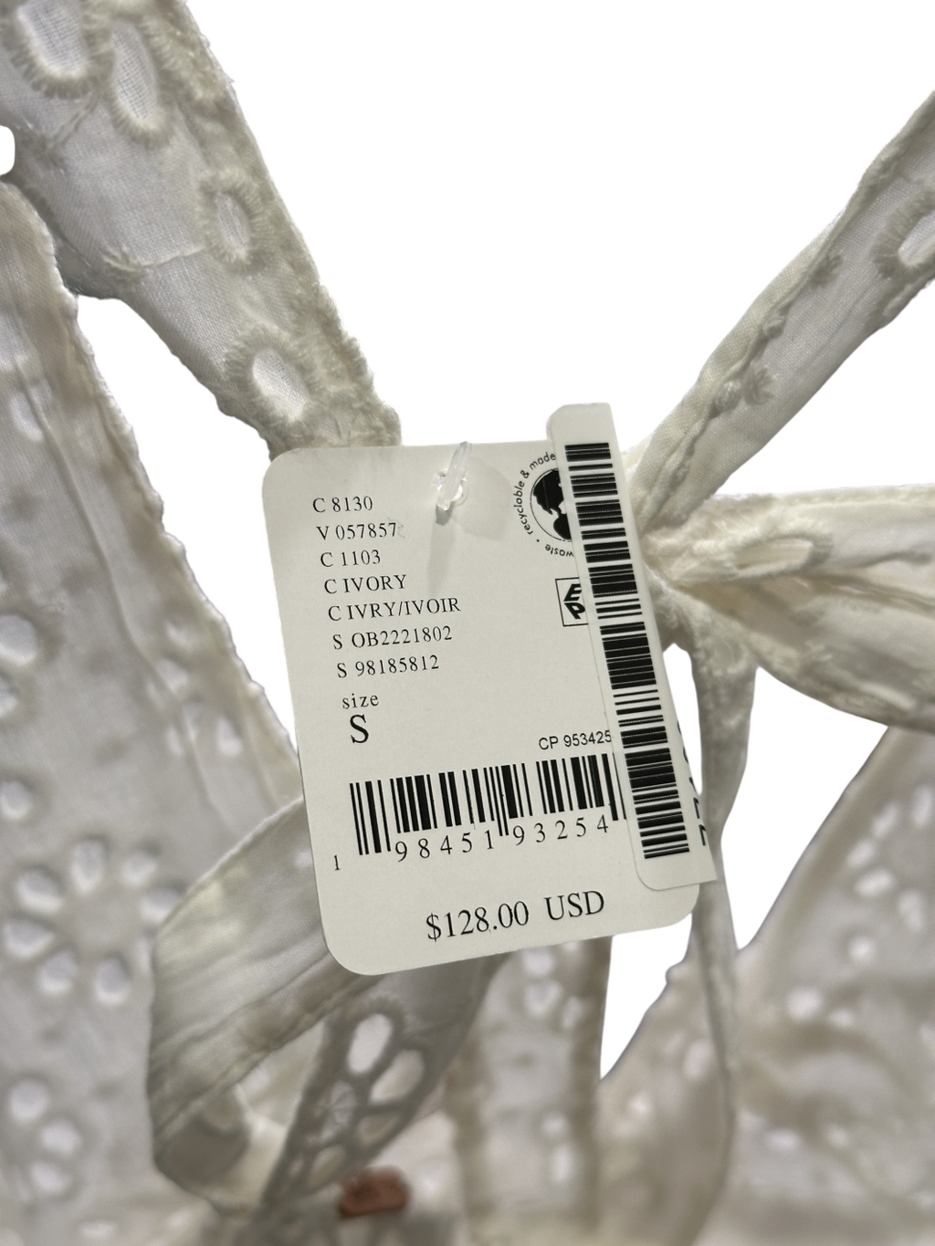 Free People White Floral Broderie Anglaise Halter-neck Mini Dress UK S