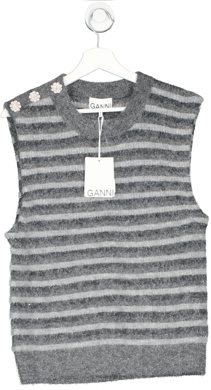 Ganni Grey Alpaca Blend Crystal sleevelss knit UK 14